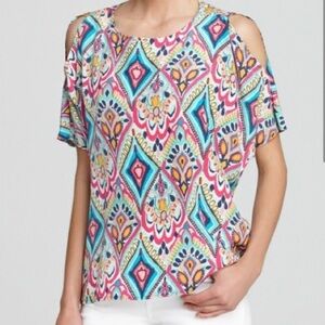 Lilly Pulitzer‎ Crown Jewels Trace 100% Silk Cold Shoulder Top M Beach colorful
